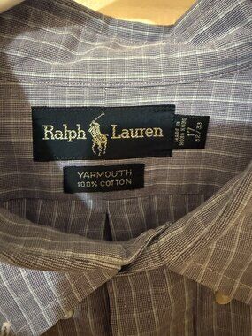 Ralph Lauren Yarmouth Men’s Gray Plaid Button-Down Shirt Size 17 34/35 SKU067